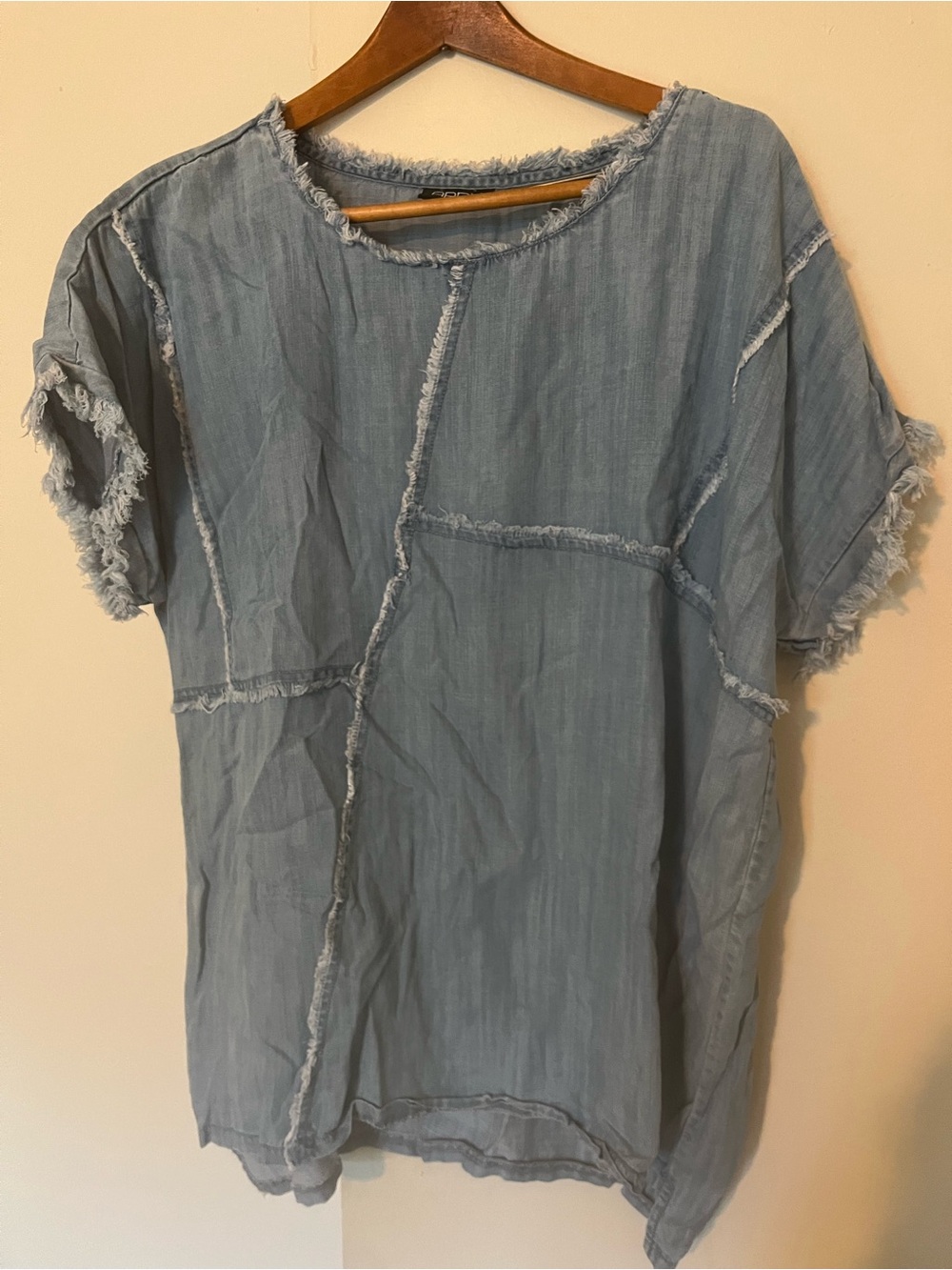 APNY Light Blue Frayed symmetrical Denim Top - Women's